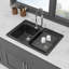 Évier de cuisine en quartz - 33 x 22 x 9 po, en composite de granit noir, double cuve à encastrer par le dessus