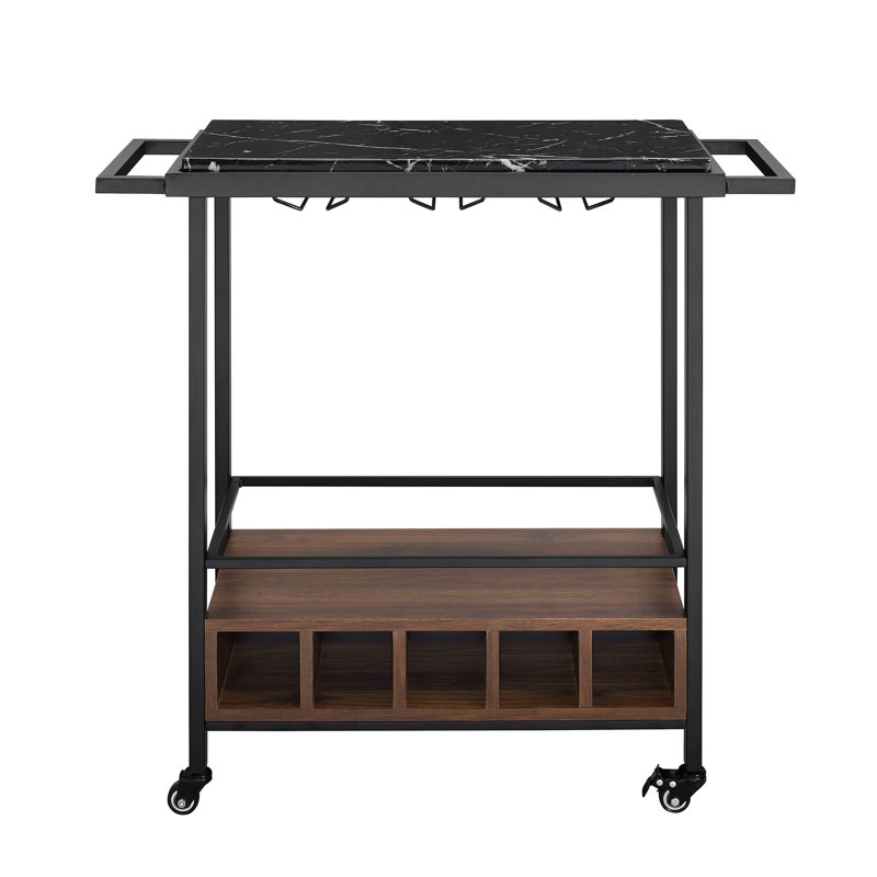 Domingues Bar Cart, Black Faux Marble