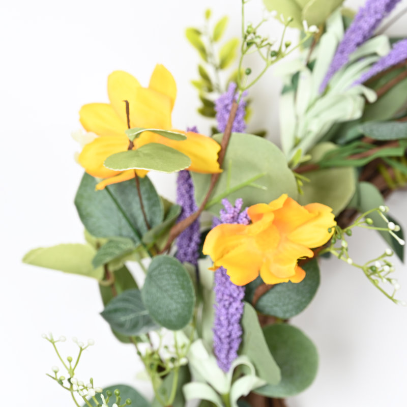 18" Artificial Spring Summer Eucalyptus Wildflower Berry Floral Wreath For Front Door