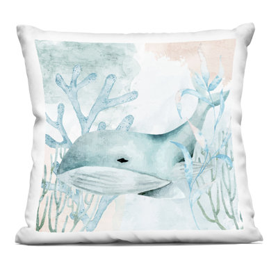 Whale Sea Swim Decorative Printed Throw Pillow, design by Kim Allen