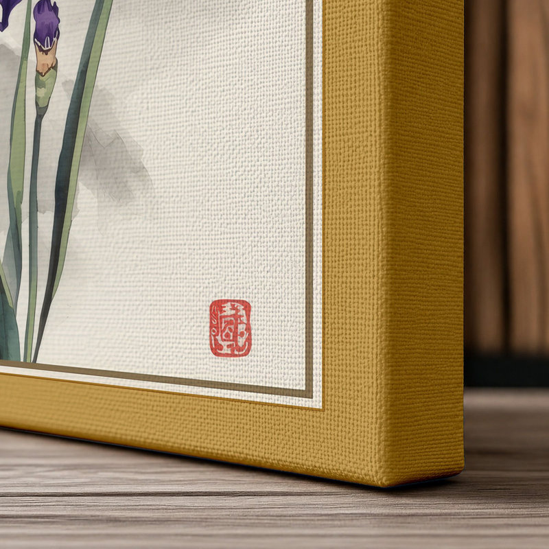 Violet Irises Botanical - Wrapped Canvas, 24x16 - 61.0 x 40.6 cm, Ochre Border