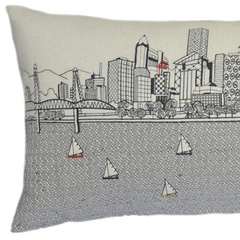 14" X 35" Cream Portland Daylight Skyline Lumbar Decorative Pillow, Cream