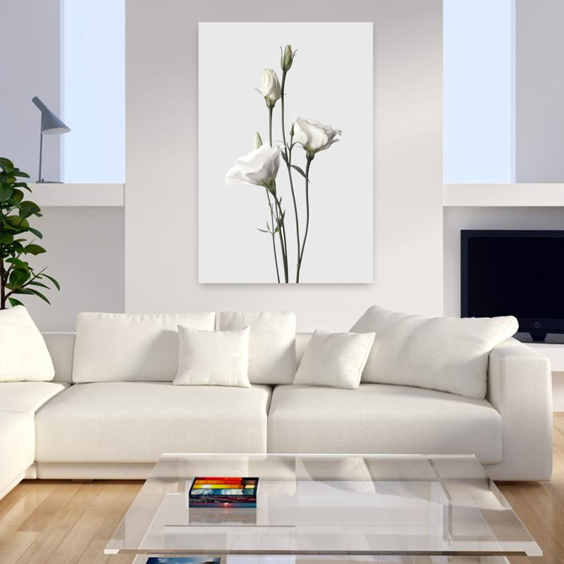 Lisianthus, art floral contemporain blanc, H 48 po x l 32 po