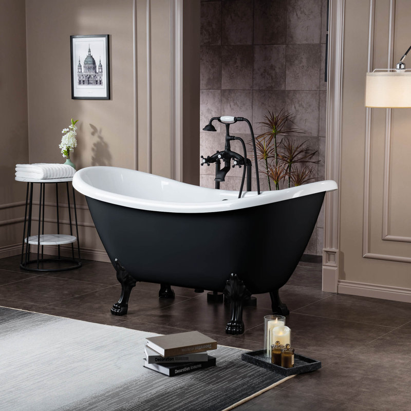 59" x 28" Clawfoot Soaking Acrylic Bathtub, Black, Matte Black