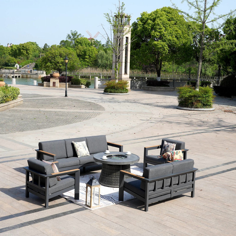 7 - Person Patio Conversation Set with Cushions, Black/Gray
