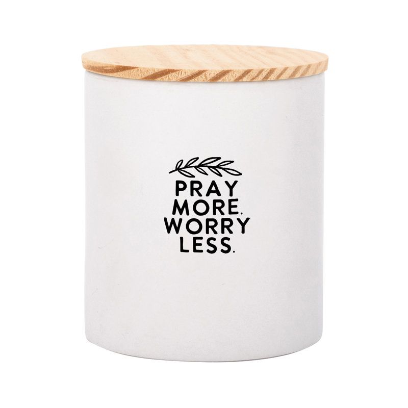  Boîte en céramique avec couvercle en pin naturel «Pray More Wayez Less»