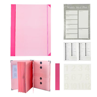 Organiseur de dossiers extensible à 10 compartiments, format A4/Lettre, fermeture élastique, étiquettes et autocollants inclus, papier épais sans acide, coins renforcés - Rose, 32,5 x 26,4 x 5 cm