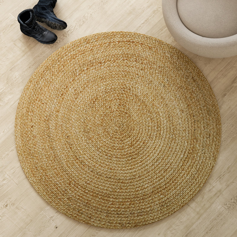 Kayleigh Hand-Braided Jute Area Rug, Off White/Natural, Round 4'