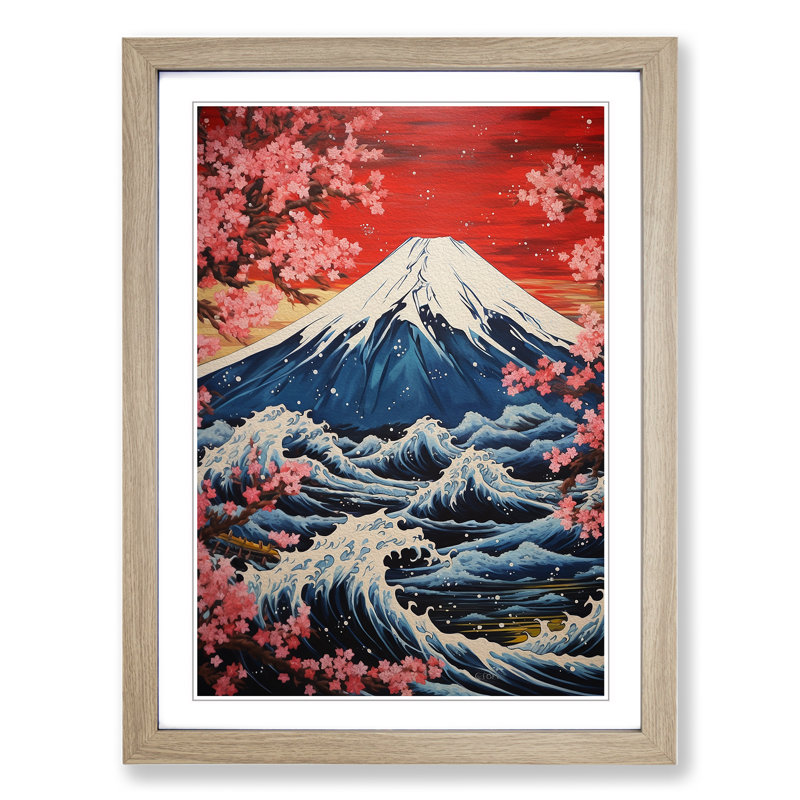 Mount Fuji Symbolism No.2 - Single Picture Frame Print on Wood, Oak , 64cm H x 46cm W x 2cm D