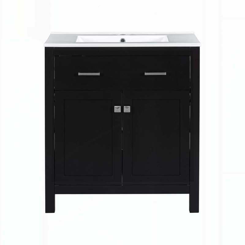Meuble-lavabo moderne avec lavabo en céramique et options de rangement polyvalentes, Noir