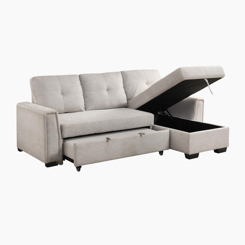 Olivier 93" Modern & Contemporary Textured Fabric 2-Piece Sectional Sofa with Reversible Chaise, Pull-out Sleeper Bed & Hidden Storage