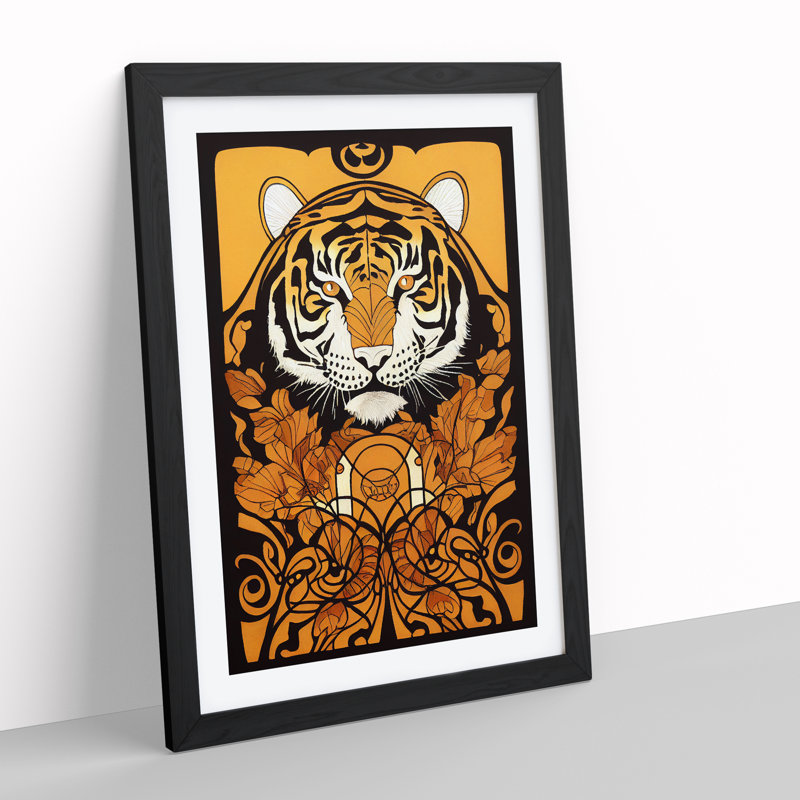 Tiger Nouveau - Framed Print, Black Framed, 46cm H x 34cm W x 2cm D