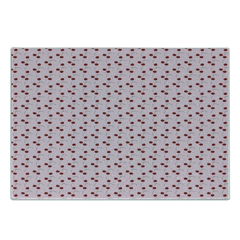 Ambesonne Cherry Tempered Glass Cutting Board Rhythmic Cherries Motifs Ruby Pink