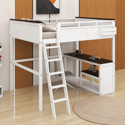 Queen Size Loft Bed With Desk,Shelf And USB