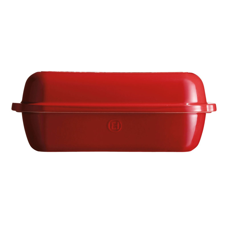 Emile Henry 15" Rectangular Italian Bread Loaf Baker, Dishwasher Safe, Charcoal, Red