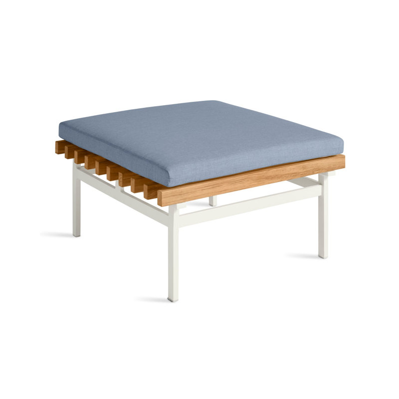 Perch Outdoor Teak Ottoman, White, Sunbrella Oasis