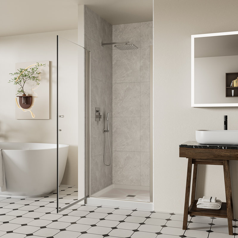 34"-35 3/8" W x 72" H Pivot Shower Door, Frameless Shower Doors with SGCC 1/4" tempered clear glass, Swing Shower Glass Doors with Easy-Clean Coating, Chrome