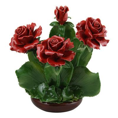 Decorative Art Piece Roses with Basket Porcelain