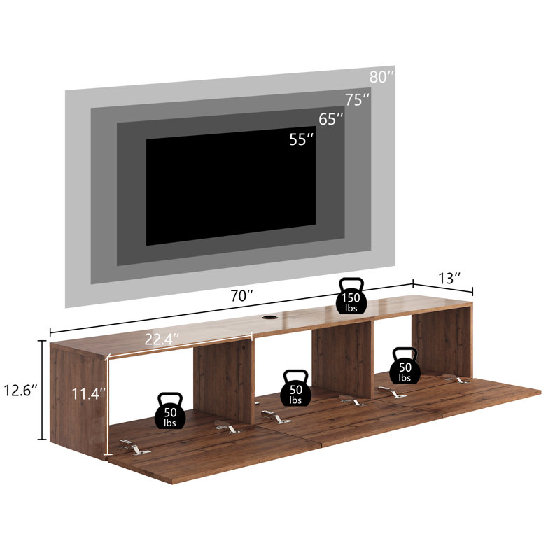 Bhhatu 70" Floating Tv Stand With Led Lights & Power Outlet,Brown, Brown