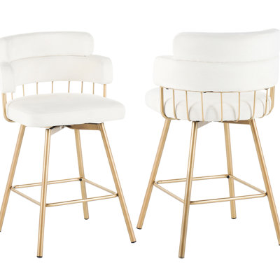 26 tabourets de bar pivotants à 180 ° de hauteur de siège de 26 avec structure en fer, pattes dorées et patins en plastique pour îlot de cuisine, café, pub - dossier confortable et fiable, stable en métal