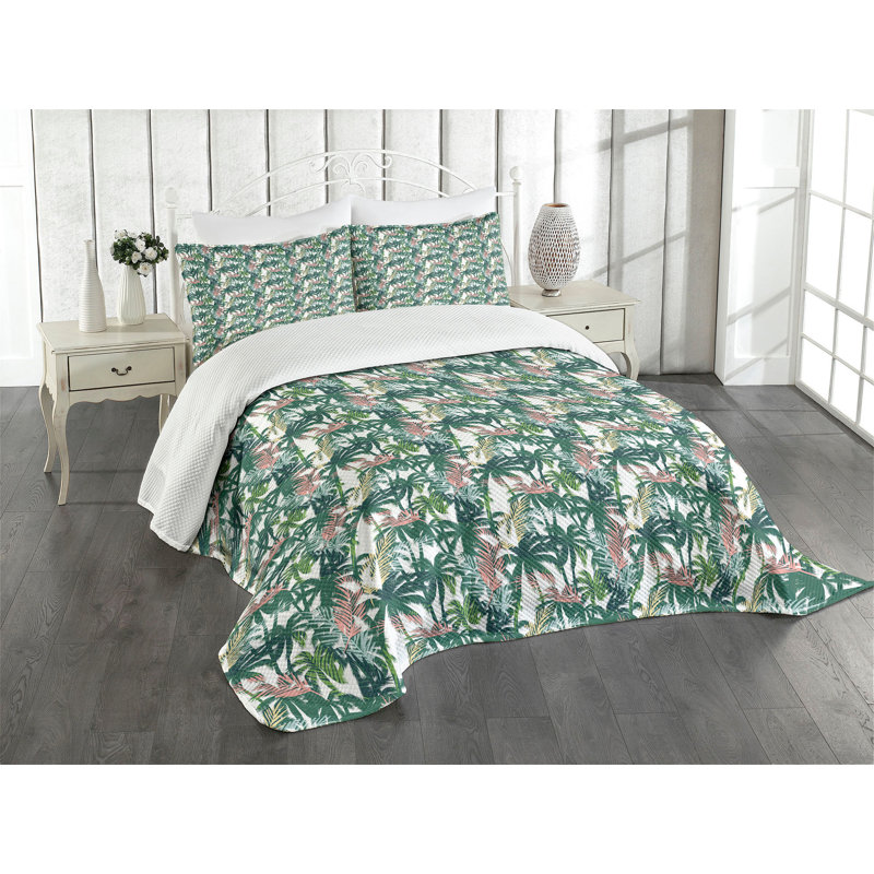 Ambensonne Palm Tree Dreamy Multicolor, King Coverlet/Bedspread + 2 Pillow Shams