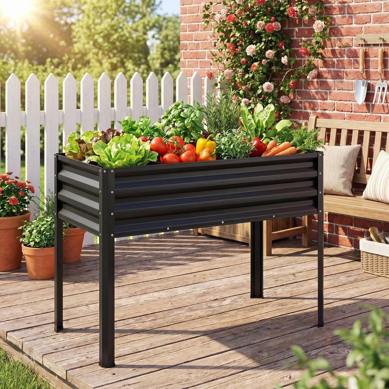 Ensemble de lit de jardin surélevé en métal antirouille à revêtement électro-enduit, pieds de support surélevés robustes et trous de drainage pré-percés, conception anticorrosion résistante aux intempéries