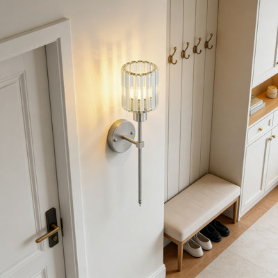 Hardwired Crystal Wall Sconce Set Of 2, Dimmable Wall Light Fixtures With Clear Crystal Shade For Ambient Lighting In Hallway, Bathroom, Living Room, And Bedroom