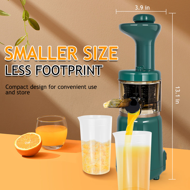 CAYNEL Compact and Portable Cold Press Juice, Masticating Slow Juicer with 1.77” Extra Wide Inlet Funnel for Fruites and Vegetables,Includes Brush, 16 oz Juice Cup, Easy to Clean