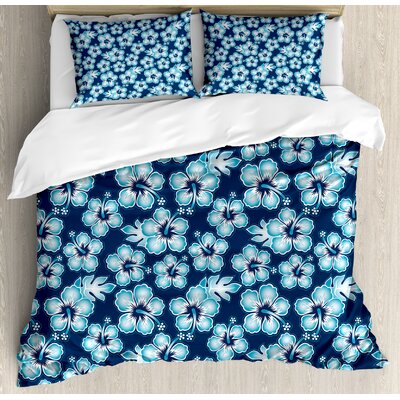 Hibiscus Hawaiian Tropical Island Flowers Petals and Buds Leaves Art Print Duvet Cover Set -  Ambesonne, nev_33438_king