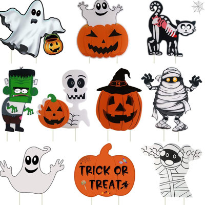 Halloween Yard Signs: Pumpkin Ghost Monster Stakes, 10PCS