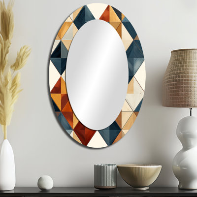 Mosaïque de tons naturels gris et beige - grand miroir mural ovale sur métal