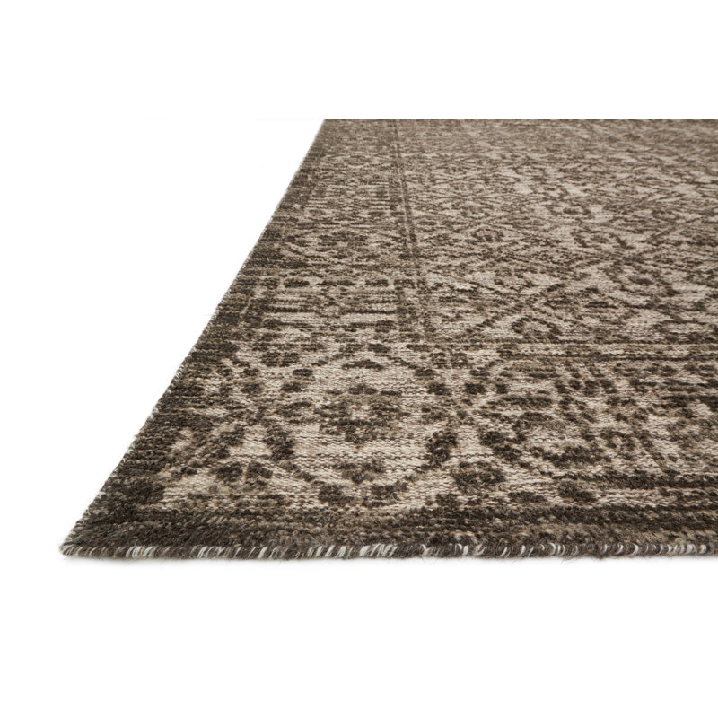 Tapis décoratif en laine brun noué à la main Pangle, Rectangle 5 pi 6 po x 8 pi 6 po