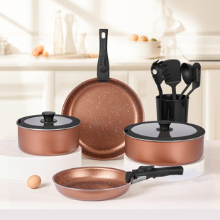 13-Piece Nonstick Cookware Set Removable Handles, RV Cookware Set, Champagne