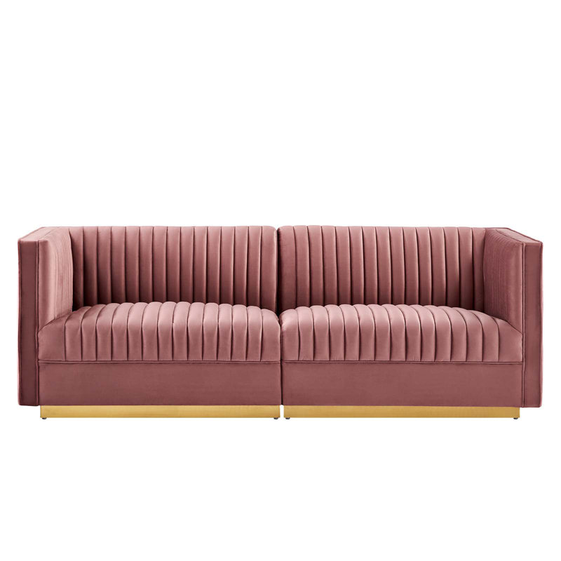 Causeuse modulaire en velours Sanguine Channel, Velours vieux rose