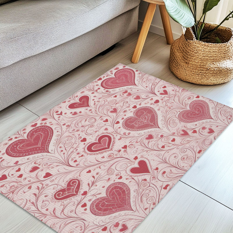 Tapis tressé à motif de cœurs roses, Rectangulaire 3 pi x 5 pi