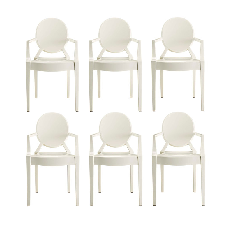  King Louis Back Stacking Side Chair, White, 6