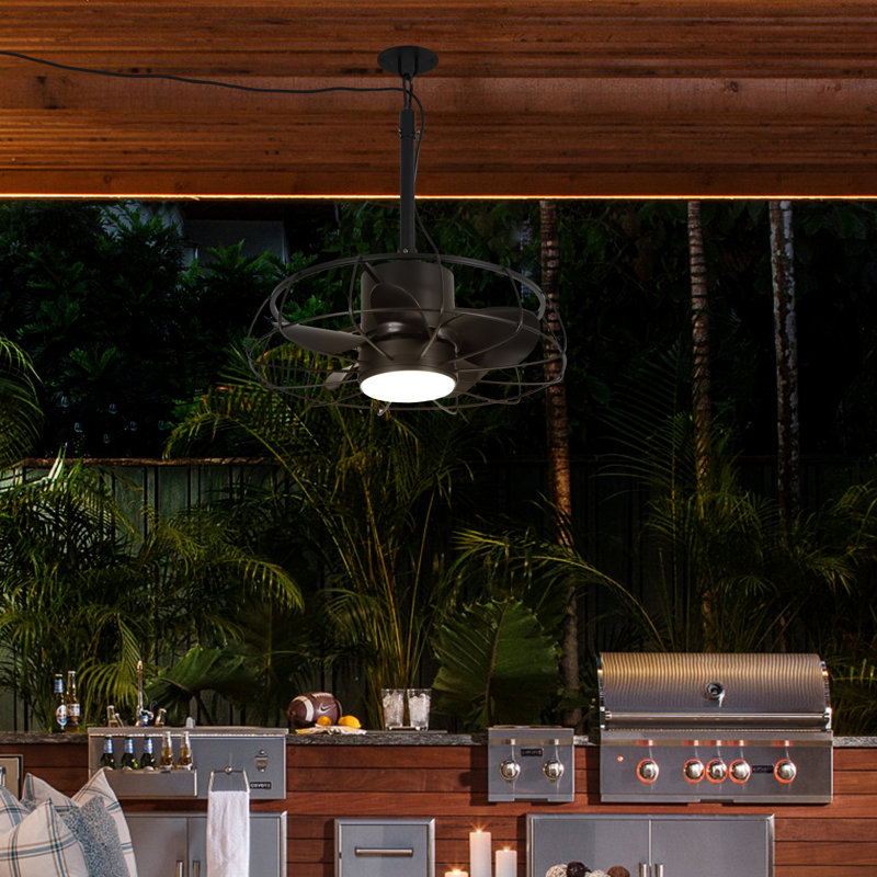 20.9" Wet Rated Plug-in Outdoor Indoor Caged Ceiling Fan with Dimmable LED Lights and Remote Control, IP65 Waterproof Ceiling Fan with 3 Color LED Light