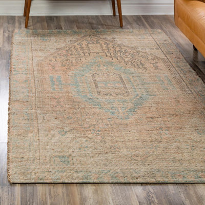 Rectangle Watkin Oriental Handmade Hand Loomed 4'1" x 6'1" Indoor Area Rug in Brown/Beige/Blue