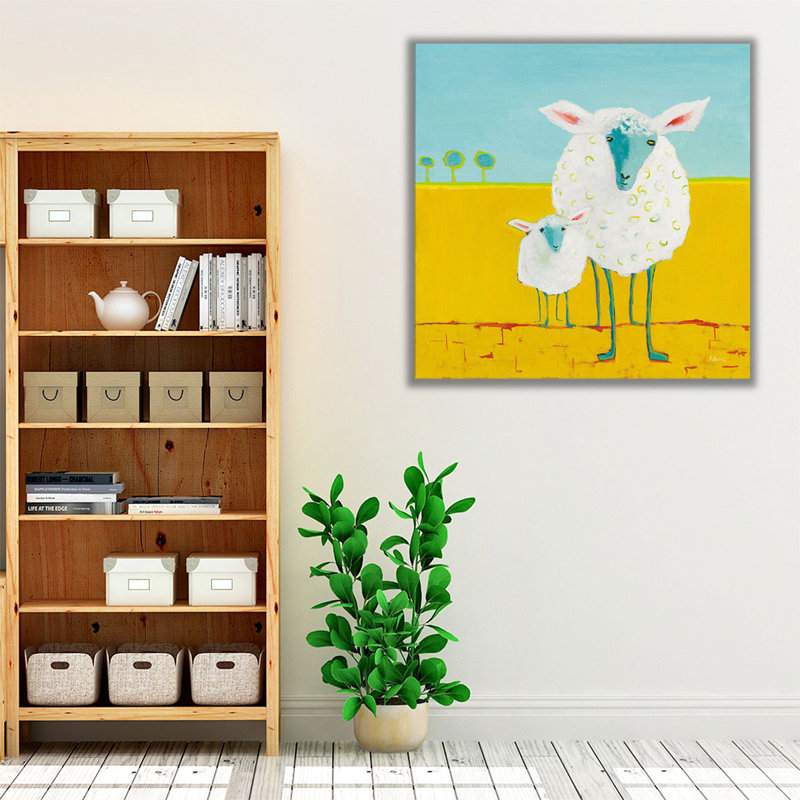 «Mama and Baby Sheep», reproduction d'art sur toile, H 40 po x l 40 po
