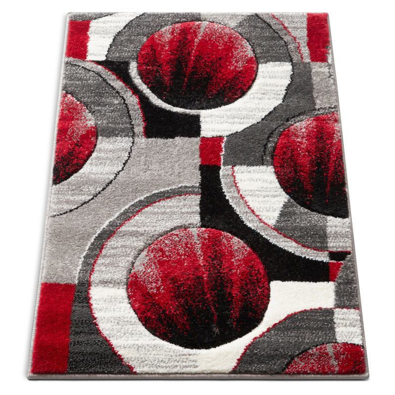 Tapis à motif géométrique, Rectangulaire 2 pi x 3 pi, Rouge