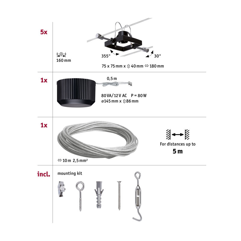Mac II 1000cm 5 -Light Track Kit, Black/Matt Chrome
