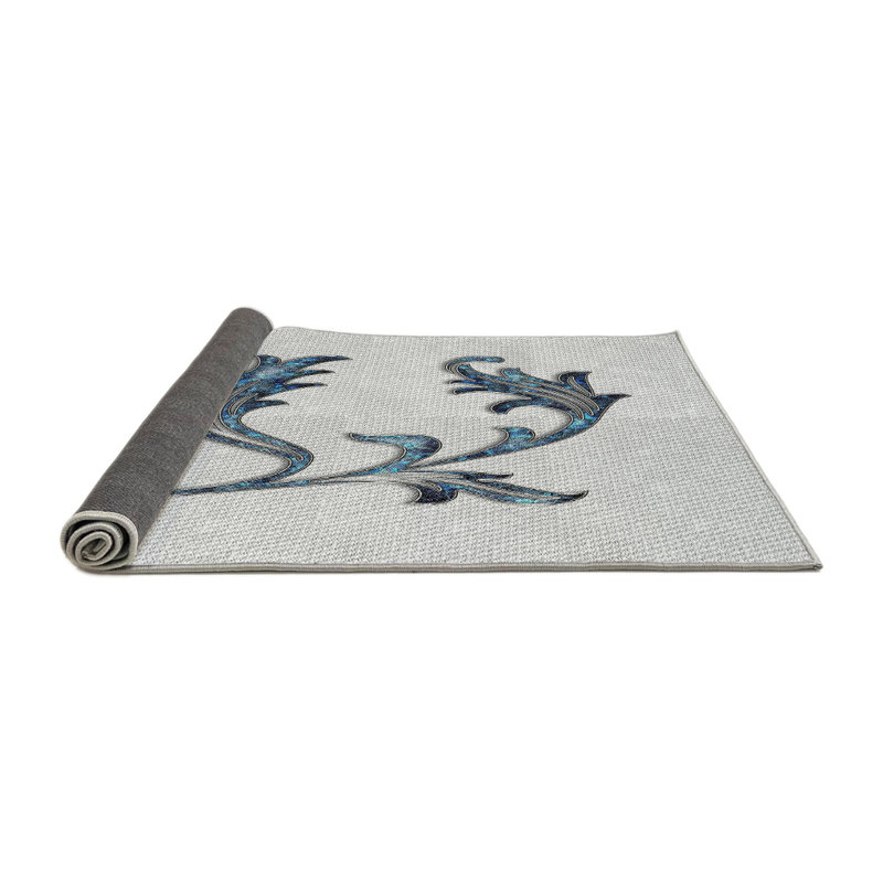Tapis gris/noir/bleu à motifs, Rond 5 pi