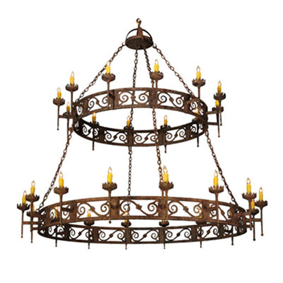 Lustre en roue de chariot unique à 16 lumières Majella