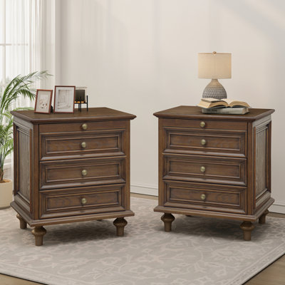 Farmhouse Nightstands Set Of 2 With 4 Drawer,Wood Storage End Table With Hidden Pull-Out Shelf, Large Side Table With 4 Solid Wood Feet And Metal Handle,Easy Assembly,Walnut Brown