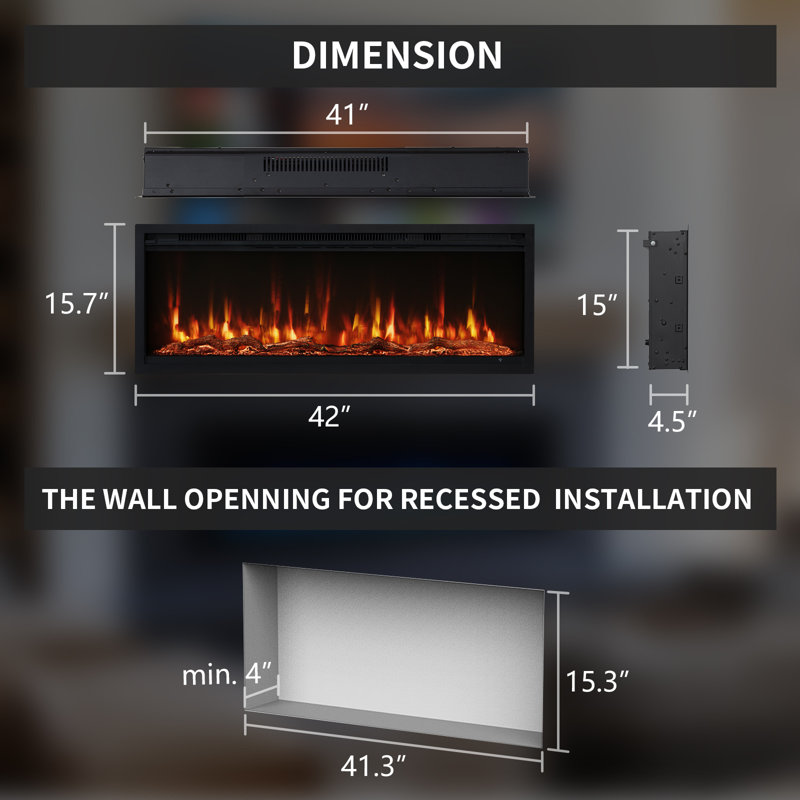 42 Inch Smart Electric Fireplace - 12 Colors Of Flame & Ember, Adjustable Flame Speed, Recessed/wall-mount, 750/1500w Heater, Child Lock, Compatible With Alexa And Google Assistant