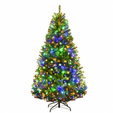 Angeles Home 7.5 ft. White Pre-Lit Hinged Artificial Christmas Tree with Remote Control Lights