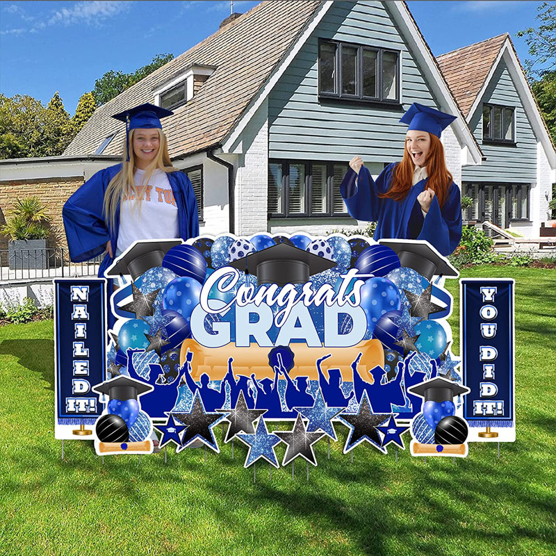 Ensemble de panneaux Jumbo Graduation Yard, 6 pi x 3 pi, comprenant des piquets, Bleu