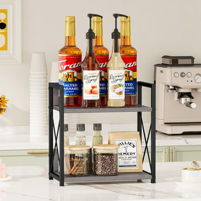 Countertop Shelf Organizer, 2 Tier Coffee Organizer For Desktop, Grey Counter Shelf Spice Rack For Kitchen (Grey, )