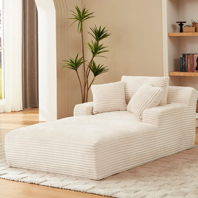 White Corduroy Chaise Lounge, High - Quality, Instant Use, Stylish Design For Living Room And Office, 49.06 In Deep Couch, Ergonomic Oversized Spring Package, No Assembly, Room, 82.43 Lb Product