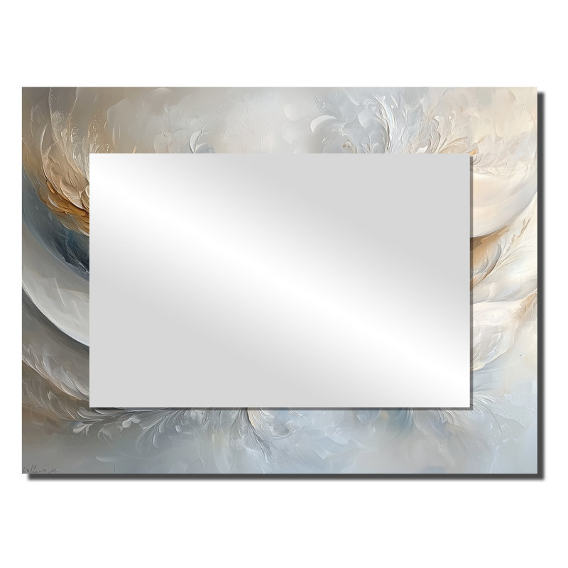 Vagues grises et blanches de l'introspection II - miroir moderne pour décoration murale - imprimé sur métal, 24 po x 32 po